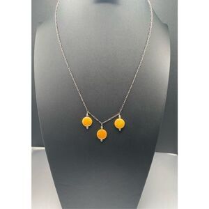 Vintage Sterling Silver 925 Yellow Jade 3 Stone Necklace